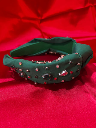 Christmas Solid Green Knotted Bling Headband
