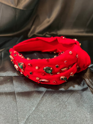 Christmas Solid Red Knotted Bling Headband