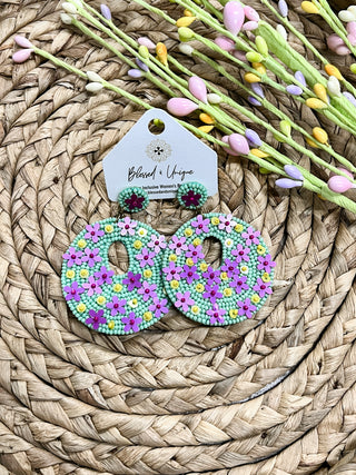 Groovy Mint Seedbead Floral  Earrings