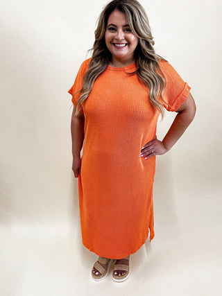 Nilly Orange Ribbed Midi Dress