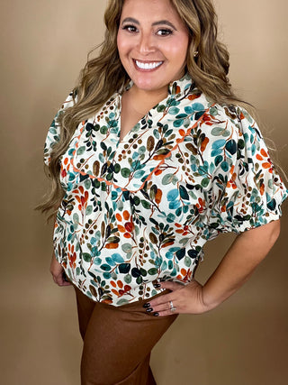 Larina Cream Botanical Dolman Top