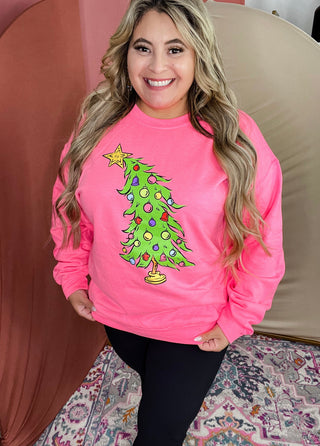 Who Christmas Tree Neon Pink Sweatshirt