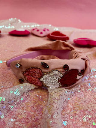 Pink Front Knot Muliticolor Hearts Rhinestones Headband