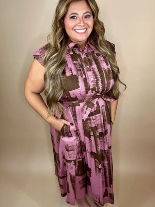 Trisha Mauve Abstract Print Midi Dress