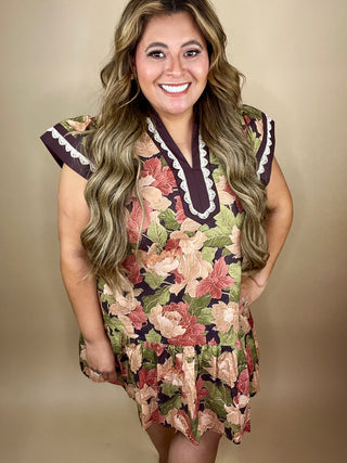 Mindi Brown Floral Flutter Mini Dress