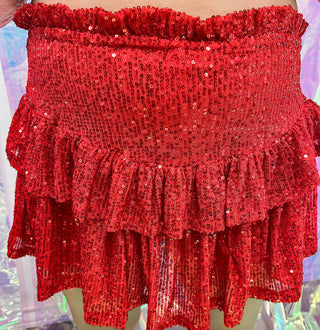 All The Festive Red Ruffle Sequin Skort