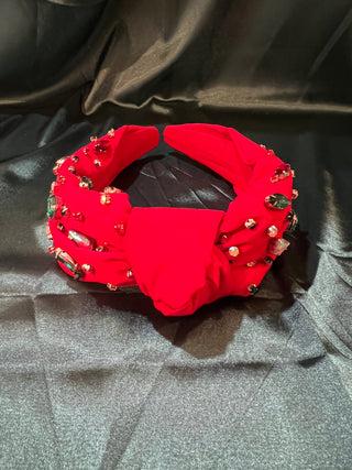 Christmas Solid Red Knotted Bling Headband