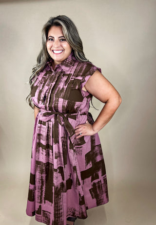 Trisha Mauve Abstract Print Midi Dress