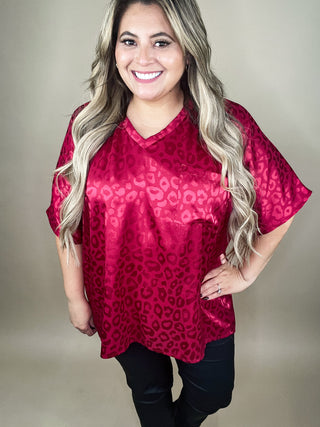 The Royalty Wine Short Sleeve Leopard Print Top