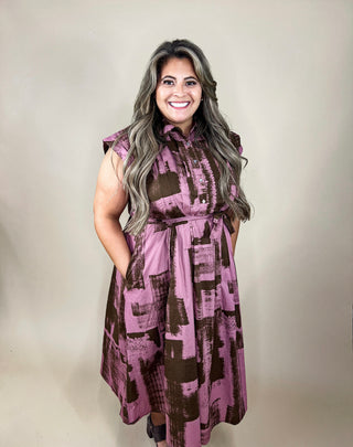 Trisha Mauve Abstract Print Midi Dress