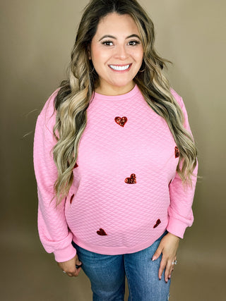 A Heart's Desire Quilted Sequin Heart Patch Pullover