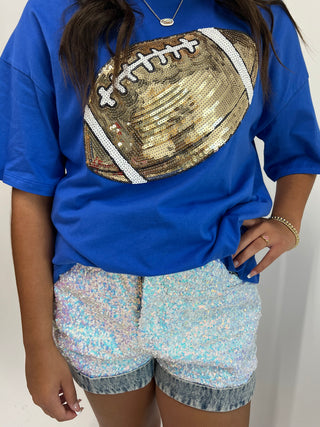 Royal Blue Sequin Football T-shirt