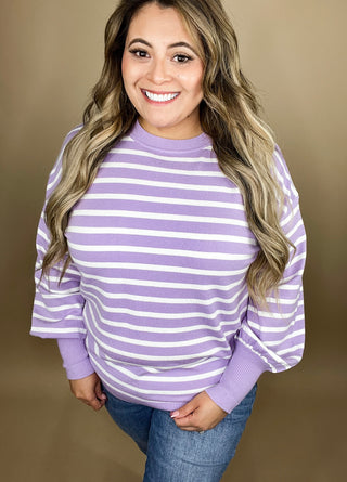 Claire Lavender Striped Knit Sweater