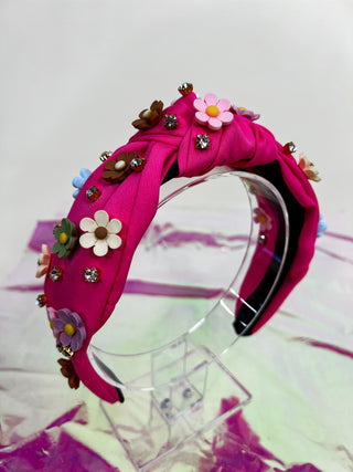 Pink Floral & Jewel Knotted Headband