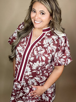 Bridget Burgundy Floral Contrast Dress