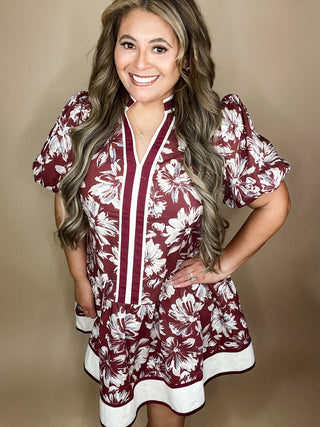 Bridget Burgundy Floral Contrast Dress