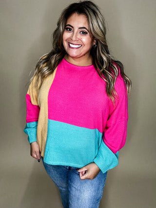 Cassidy Pink Jade Color Block Sweater