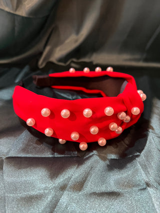 Solid Red Knotted Pearl Headband