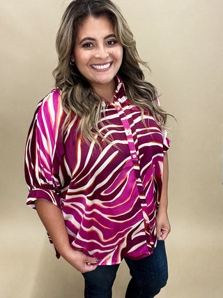 Sarrari Fuchsia Zebra Print Satin Top