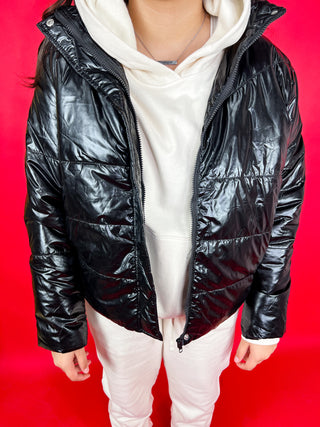 Glossy Black Quilted Puffer Jacket