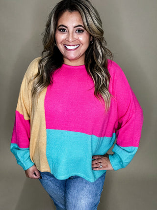 Cassidy Pink Jade Color Block Sweater