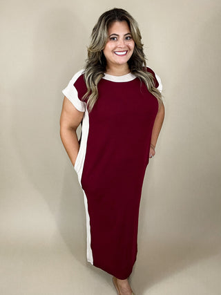 Sabina Solid Merlot Ribbed Midi Dress