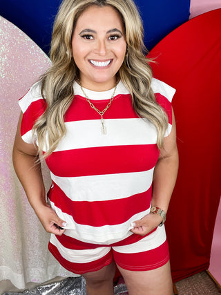 Vana Red Striped Shorts Set