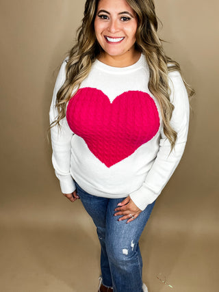 Spread Love White Pink Knit Heart Sweater