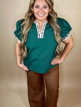 Mandy Hunter Green V-neck Top