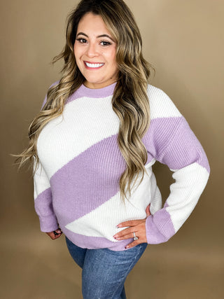 Isla Lavender Color Block Striped Sweater