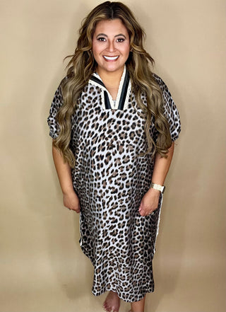 PAIGE LEOPARD GREY MIDI DRESS