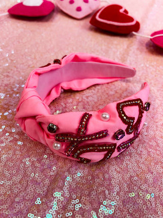 Pink Front Knot XOXO Rhinestone Pearl Headband