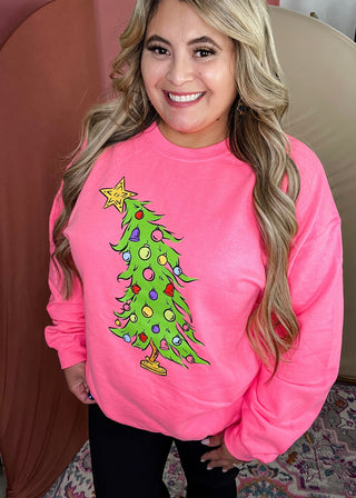 Who Christmas Tree Neon Pink Sweatshirt