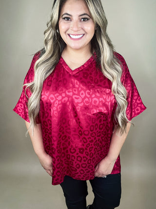 The Royalty Wine Short Sleeve Leopard Print Top