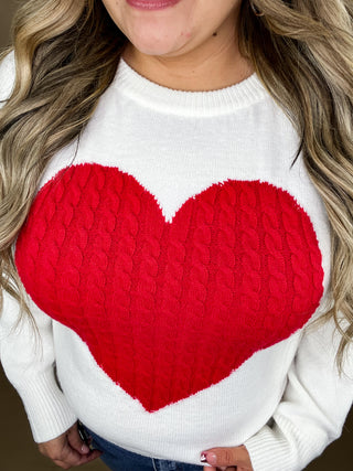 Spread Love White Red Knit Heart Sweater