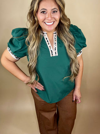 Mandy Hunter Green V-neck Top