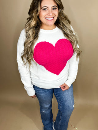 Spread Love White Pink Knit Heart Sweater