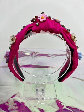 Pink Floral & Jewel Knotted Headband