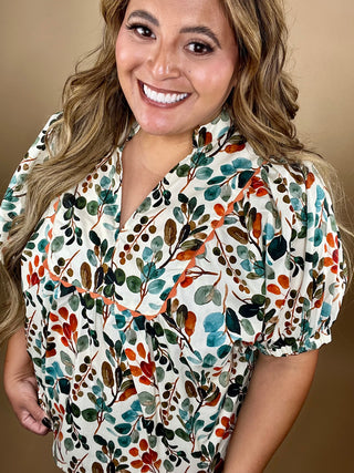 Larina Cream Botanical Dolman Top