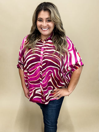 Sarrari Fuchsia Zebra Print Satin Top