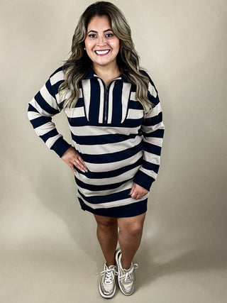 Nahvada Navy Ribbed Striped Mini Dress