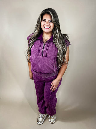 Maya Solid Plum Mineral Wash Jogger Pant Set