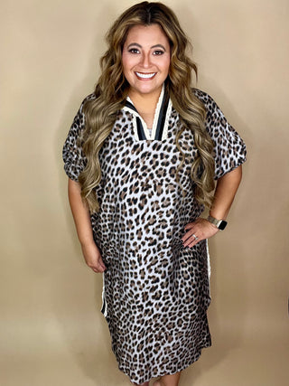 PAIGE LEOPARD GREY MIDI DRESS