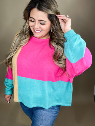 Cassidy Pink Jade Color Block Sweater