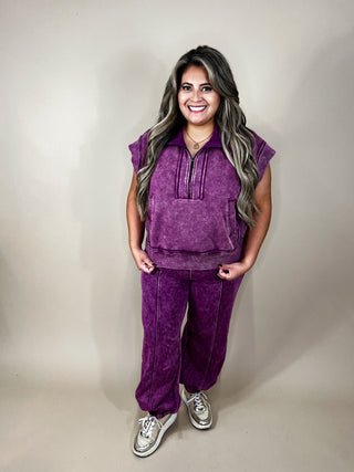 Maya Solid Plum Mineral Wash Jogger Pant Set