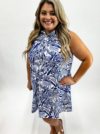 Blue & White Zebra Jungle Print Dress