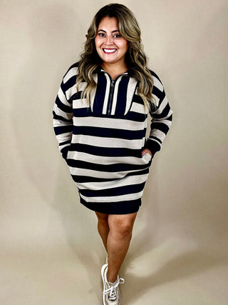 Nahvada Navy Ribbed Striped Mini Dress