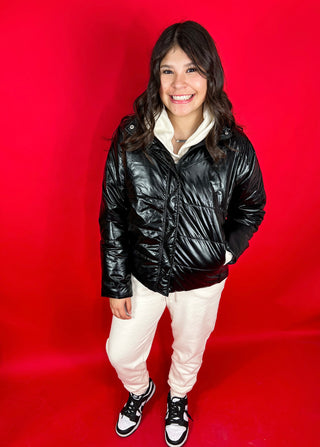 Glossy Black Quilted Puffer Jacket