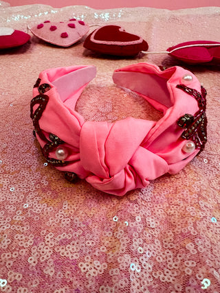 Pink Front Knot XOXO Rhinestone Pearl Headband