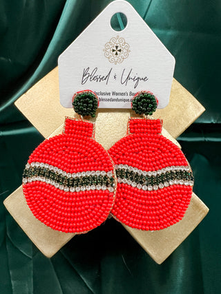 Christmas Red/Green Beaded Bling Ornament Earrings